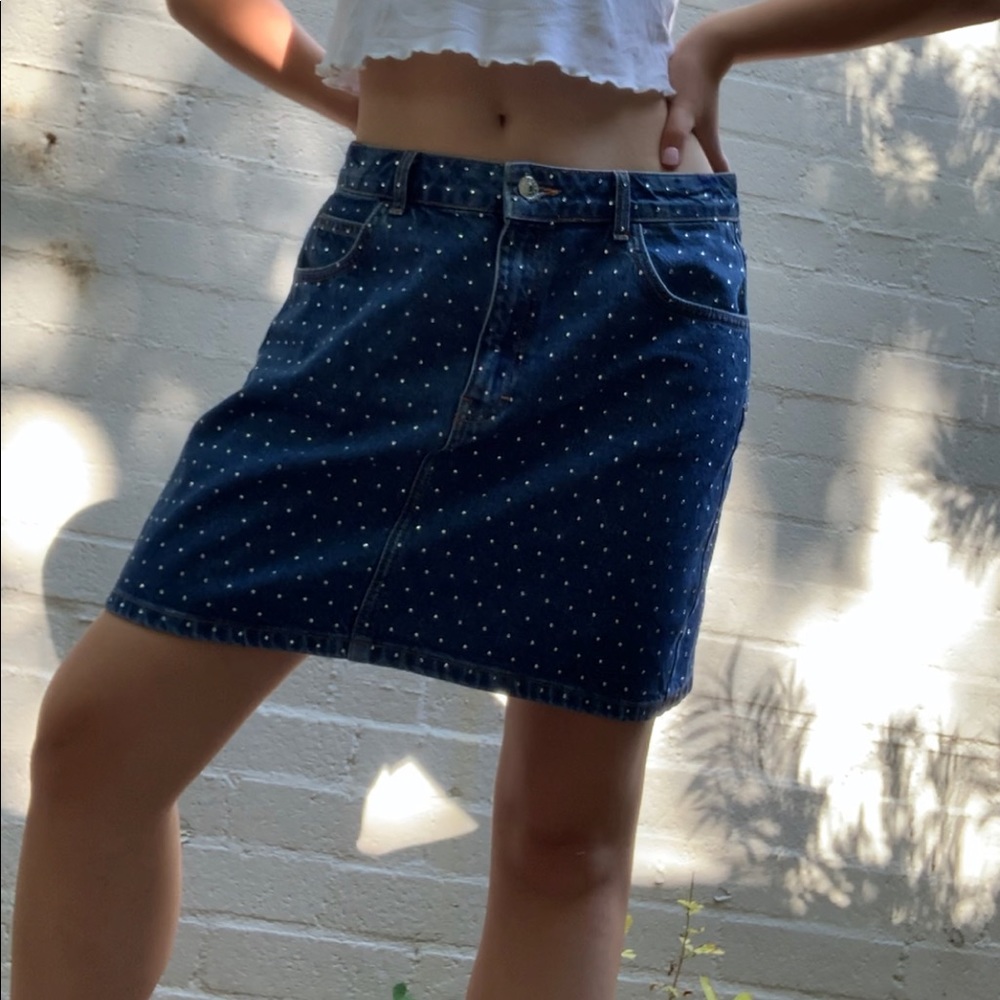 large jean denim skirt with tiny gems